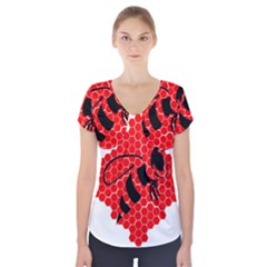 Bee Logo Honeycomb Red Wasp Honey Short Sleeve Front Detail Top by Amaryn4rt