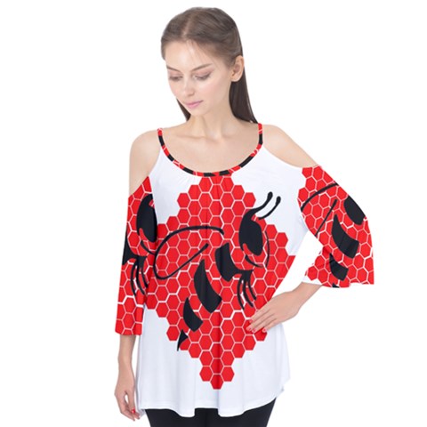 Bee Logo Honeycomb Red Wasp Honey Flutter Sleeve T-shirt  by Amaryn4rt