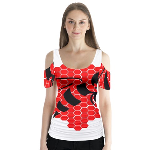 Bee Logo Honeycomb Red Wasp Honey Butterfly Sleeve Cutout T-shirt  by Amaryn4rt