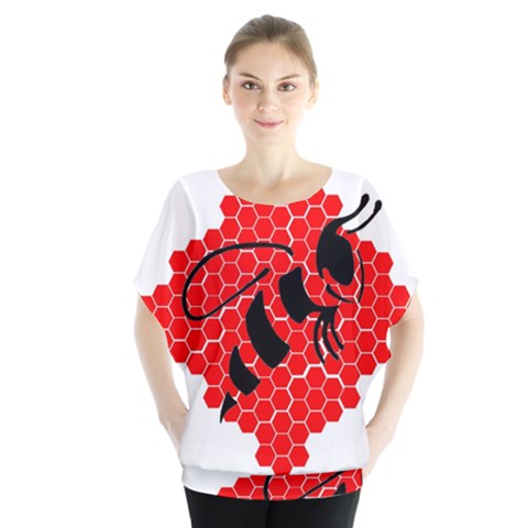 Bee Logo Honeycomb Red Wasp Honey Batwing Chiffon Blouse by Amaryn4rt