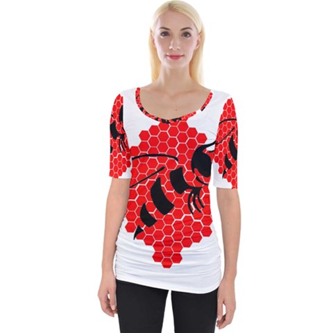 Bee Logo Honeycomb Red Wasp Honey Wide Neckline T-shirt by Amaryn4rt