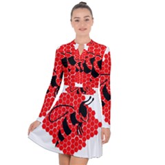 Bee Logo Honeycomb Red Wasp Honey Long Sleeve Panel Dress by Amaryn4rt