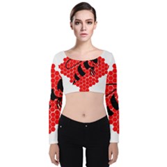 Bee Logo Honeycomb Red Wasp Honey Velvet Long Sleeve Crop Top by Amaryn4rt