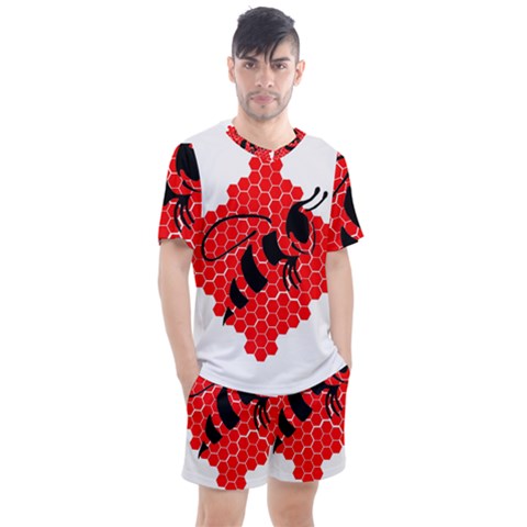 Bee Logo Honeycomb Red Wasp Honey Men s Mesh T-shirt And Shorts Set by Amaryn4rt