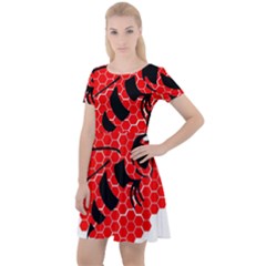 Bee Logo Honeycomb Red Wasp Honey Cap Sleeve Velour Dress  by Amaryn4rt