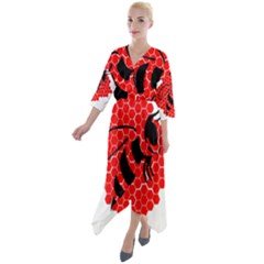 Bee Logo Honeycomb Red Wasp Honey Quarter Sleeve Wrap Front Maxi Dress by Amaryn4rt