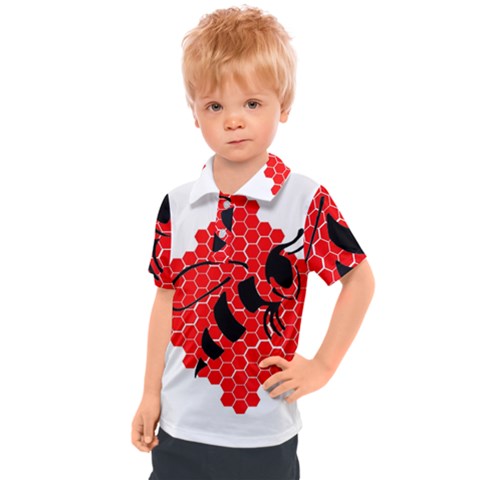 Bee Logo Honeycomb Red Wasp Honey Kids  Polo T-shirt by Amaryn4rt