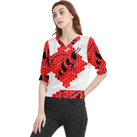 Bee Logo Honeycomb Red Wasp Honey Quarter Sleeve Blouse by Amaryn4rt