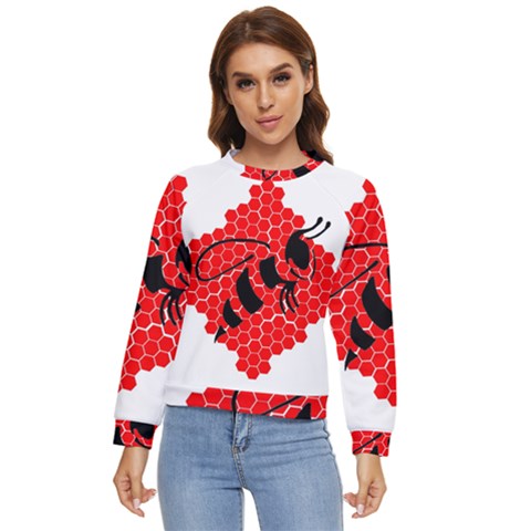 Bee Logo Honeycomb Red Wasp Honey Women s Long Sleeve Raglan T-shirt by Amaryn4rt