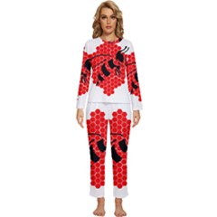 Bee Logo Honeycomb Red Wasp Honey Womens  Long Sleeve Lightweight Pajamas Set by Amaryn4rt