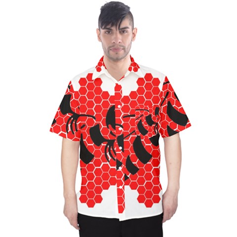 Bee Logo Honeycomb Red Wasp Honey Men s Hawaii Shirt by Amaryn4rt