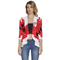 Bee Logo Honeycomb Red Wasp Honey Women s 3/4 Sleeve Ruffle Edge Open Front Jacket by Amaryn4rt