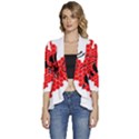 Bee Logo Honeycomb Red Wasp Honey Women s 3/4 Sleeve Ruffle Edge Open Front Jacket View1