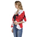 Bee Logo Honeycomb Red Wasp Honey Women s 3/4 Sleeve Ruffle Edge Open Front Jacket View2