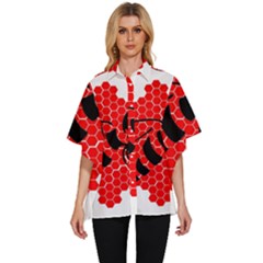 Bee Logo Honeycomb Red Wasp Honey Women s Batwing Button Up Shirt