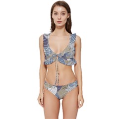 Ackground Leaves Desktop Low Cut Ruffle Edge Bikini Set by Amaryn4rt