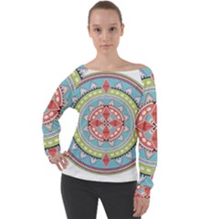 Drawing Mandala Art Off Shoulder Long Sleeve Velour Top by Amaryn4rt