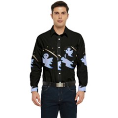 Ghost Night Night Sky Small Sweet Men s Long Sleeve Pocket Shirt  by Amaryn4rt