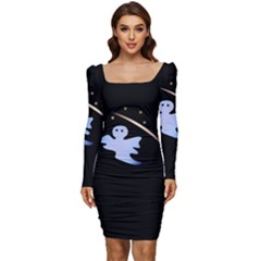 Ghost Night Night Sky Small Sweet Women Long Sleeve Ruched Stretch Jersey Dress by Amaryn4rt