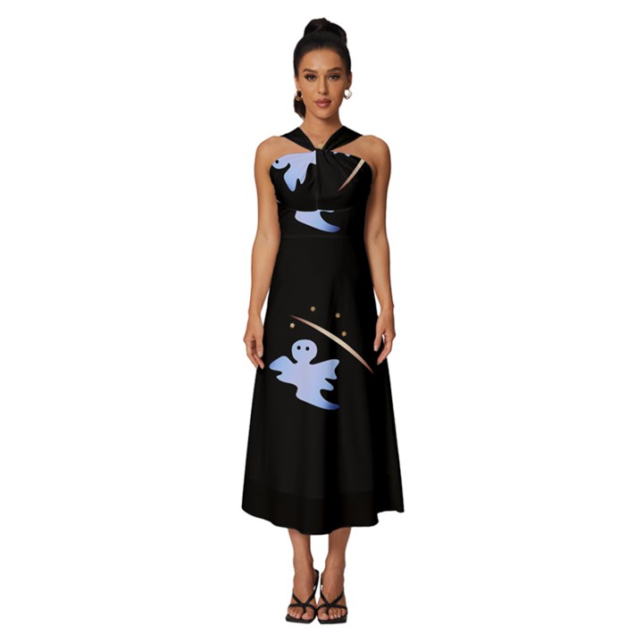 Ghost Night Night Sky Small Sweet Sleeveless Cross Front Cocktail Midi Chiffon Dress