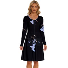 Ghost Night Night Sky Small Sweet Long Sleeve Dress With Pocket by Amaryn4rt