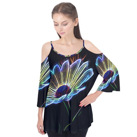 Flower Pattern Design Abstract Background Flutter Sleeve T-shirt  by Amaryn4rt