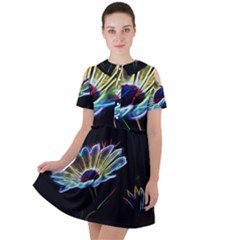 Flower Pattern Design Abstract Background Short Sleeve Shoulder Cut Out Dress  by Amaryn4rt