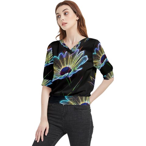 Flower Pattern Design Abstract Background Quarter Sleeve Blouse by Amaryn4rt