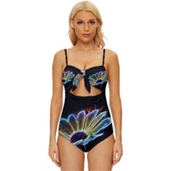 Flower Pattern Design Abstract Background Knot Front One-piece Swimsuit by Amaryn4rt