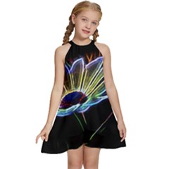 Flower Pattern Design Abstract Background Kids  Halter Collar Waist Tie Chiffon Dress by Amaryn4rt