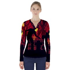 Horror Zombie Ghosts Creepy V-neck Long Sleeve Top by Amaryn4rt