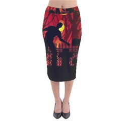 Horror Zombie Ghosts Creepy Velvet Midi Pencil Skirt by Amaryn4rt