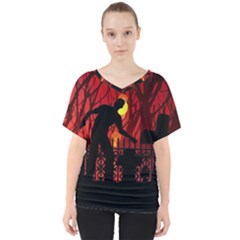 Horror Zombie Ghosts Creepy V-neck Dolman Drape Top by Amaryn4rt