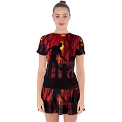 Horror Zombie Ghosts Creepy Drop Hem Mini Chiffon Dress