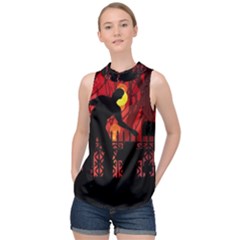 Horror Zombie Ghosts Creepy High Neck Satin Top by Amaryn4rt