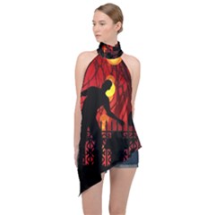 Horror Zombie Ghosts Creepy Halter Asymmetric Satin Top by Amaryn4rt