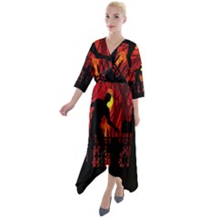 Horror Zombie Ghosts Creepy Quarter Sleeve Wrap Front Maxi Dress by Amaryn4rt