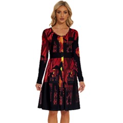 Horror Zombie Ghosts Creepy Long Sleeve Dress With Pocket by Amaryn4rt