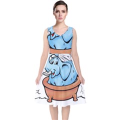 Elephant Bad Shower V-neck Midi Sleeveless Dress  by Amaryn4rt