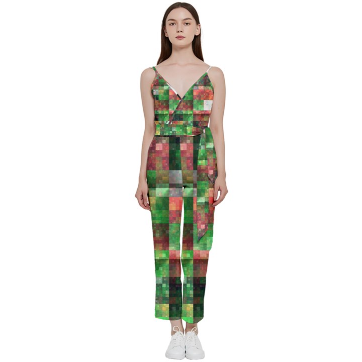 Paper Background Color Graphics V-Neck Camisole Jumpsuit