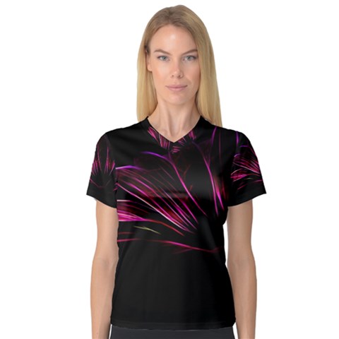 Purple Flower Pattern-design-abstract-background V-neck Sport Mesh T-shirt by Amaryn4rt