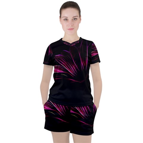 Purple Flower Pattern-design-abstract-background Women s T-shirt And Shorts Set by Amaryn4rt