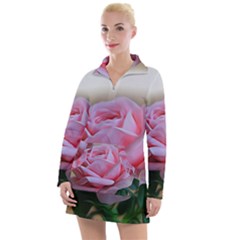 Rose Pink Flowers Pink Saturday Women s Long Sleeve Casual Dress by Amaryn4rt