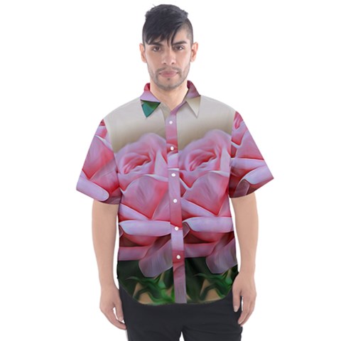 Rose Pink Flowers Pink Saturday Men s Short Sleeve Shirt by Amaryn4rt