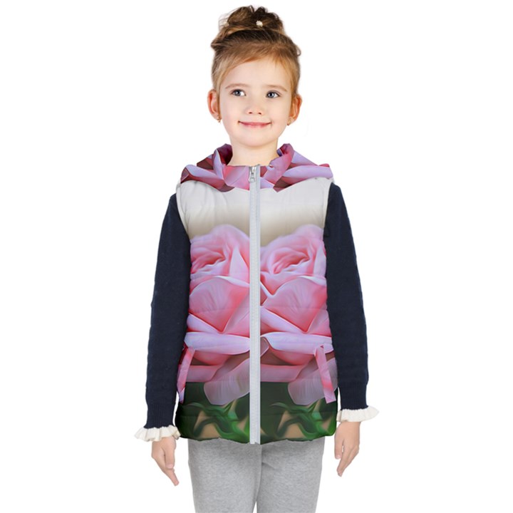 Rose Pink Flowers Pink Saturday Kids  Hooded Puffer Vest