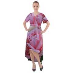 Rose Pink Flowers Pink Saturday Front Wrap High Low Dress by Amaryn4rt