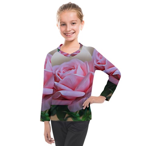 Rose Pink Flowers Pink Saturday Kids  Long Mesh T-shirt by Amaryn4rt