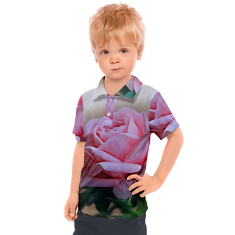 Rose Pink Flowers Pink Saturday Kids  Polo T-shirt by Amaryn4rt