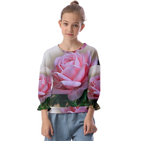 Rose Pink Flowers Pink Saturday Kids  Cuff Sleeve Top by Amaryn4rt