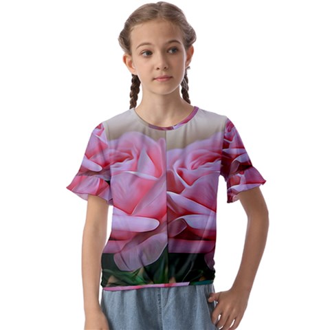 Rose Pink Flowers Pink Saturday Kids  Cuff Sleeve Scrunch Bottom T-shirt by Amaryn4rt